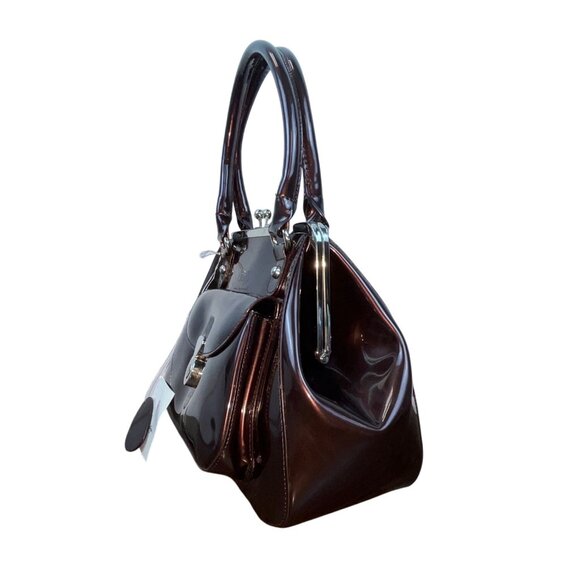 Beijo Brown Leather With Matching Coin Purse Set Twist Lock Women Handbag Size M - Picture 2 of 16